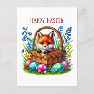 Postal Festiva El zorro de Cute Happy Easter agrega mensaje