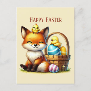Postal Festiva El zorro de Cute Happy Easter agrega mensaje