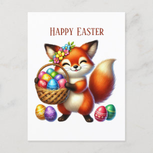 Postal Festiva El zorro de Cute Happy Easter agrega mensaje