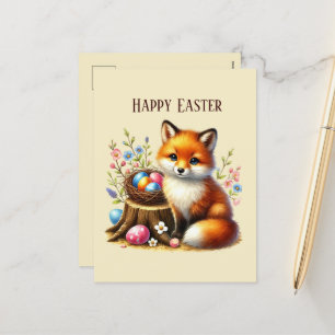 Postal Festiva El zorro de Cute Happy Easter agrega mensaje