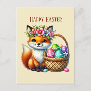 Postal Festiva El zorro de Cute Happy Easter agrega mensaje