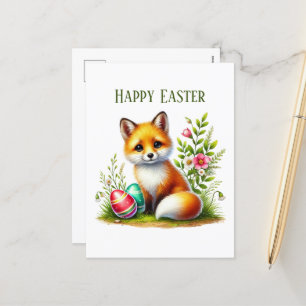 Postal Festiva El zorro de Cute Happy Easter agrega mensaje