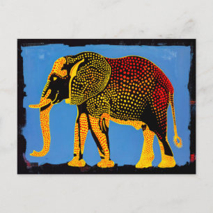 Postal Festiva Elefante abstracto azul con puntos rojos