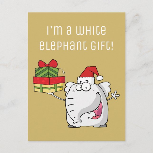 Postal Festiva Elefante blanco Santa Hat Regalos Personalizado (Anverso)