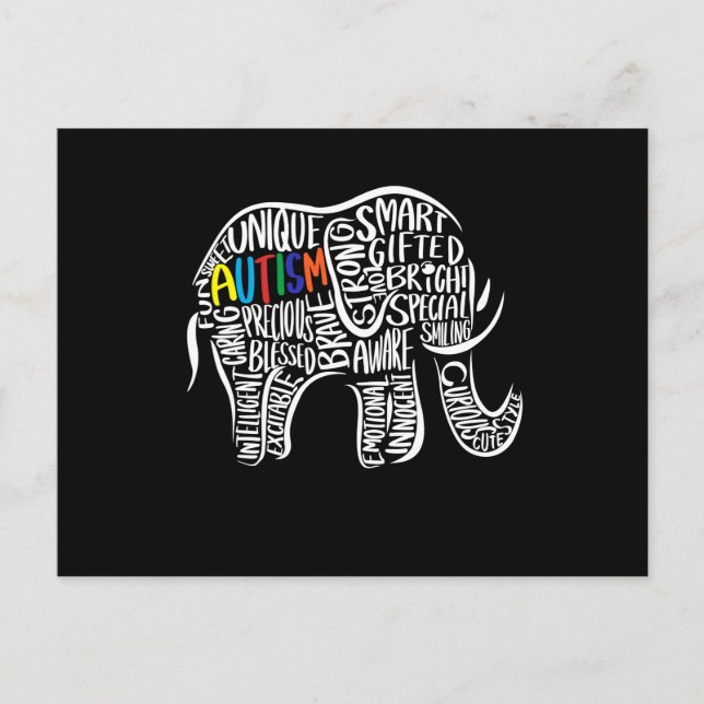 Postal Festiva Elefante de la conciencia del autismo (Anverso)