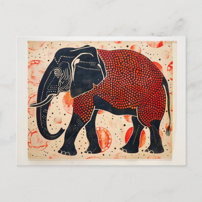 Postal Festiva Elefante de tono doble sobre fondo crema (Anverso)