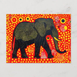 Postal Festiva Elefante negro con patrón de burbuja Naranja