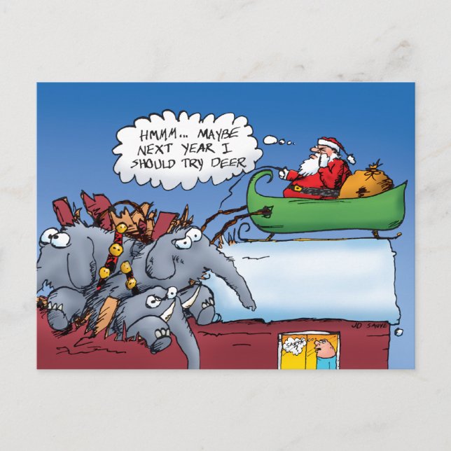 Postal Festiva Elefantes de Santas Personalizados navideñas diver (Anverso)
