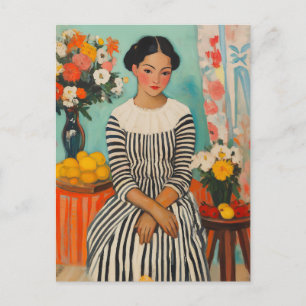 Postal Festiva Elegancia a rayas con flores