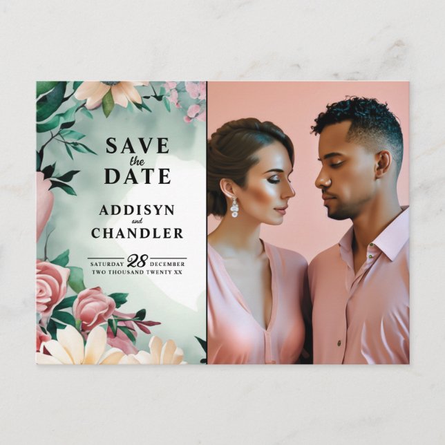 Postal Festiva Elegancia de flor pastel: Boda floral verde sabio (Anverso)