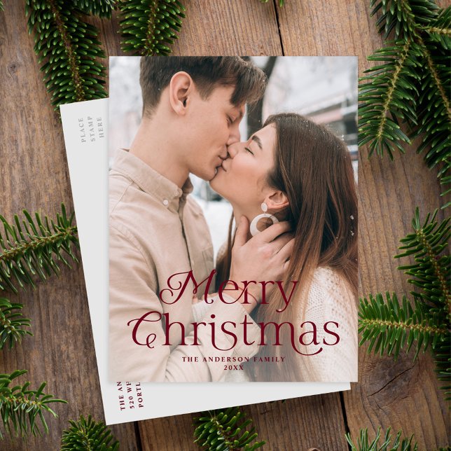 Postal Festiva Elegancia festiva Burgundy Ferry Christmas Photo (Subido por el creador)