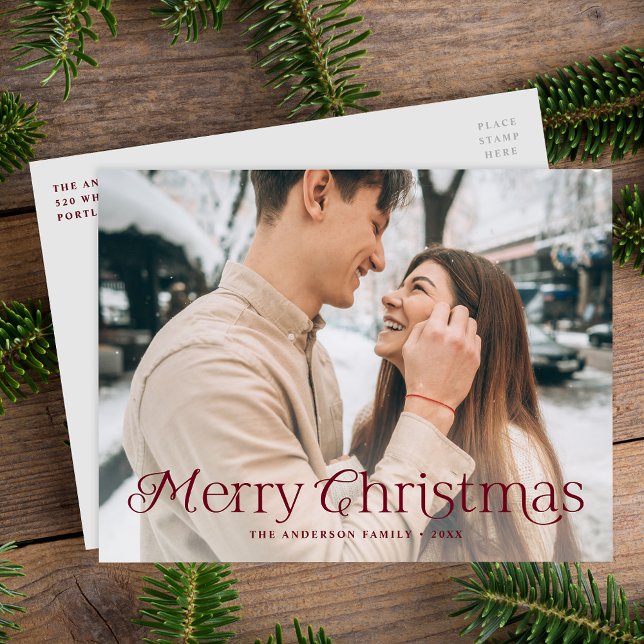 Postal Festiva Elegancia festiva Burgundy Ferry Christmas Photo (Subido por el creador)