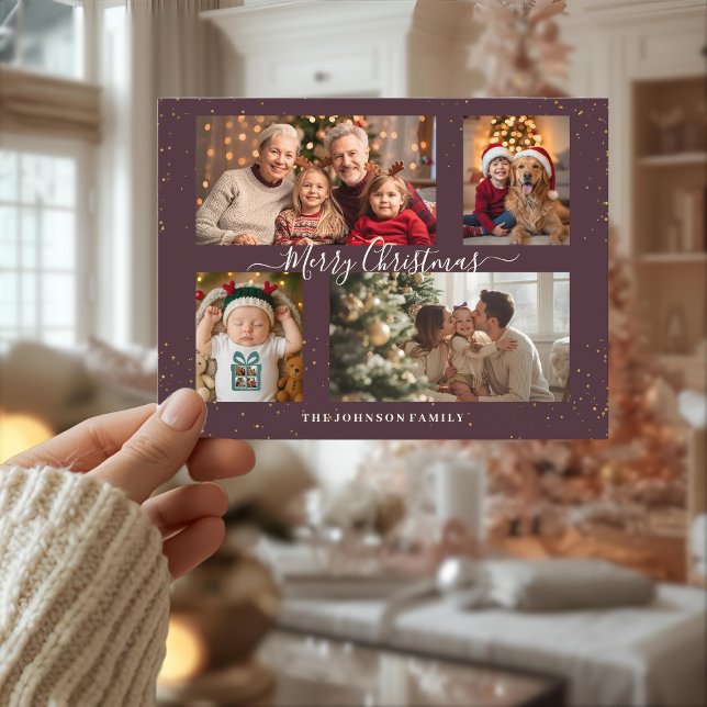 Postal Festiva Elegant 4 Photo Christmas Card (Subido por el creador)