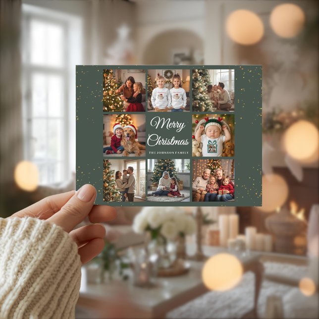 Postal Festiva Elegant 8 Photo Christmas Card (Subido por el creador)