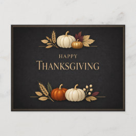 Postal Festiva Elegant Black and Gold Happy Thanksgiving Pumpkin