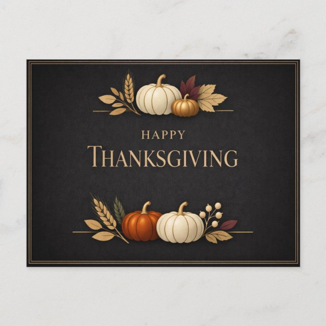 Postal Festiva Elegant Black and Gold Happy Thanksgiving Pumpkin (Anverso)