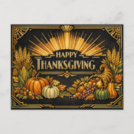 Postal Festiva Elegant Black Gold Art Deco Thanksgiving Harvest