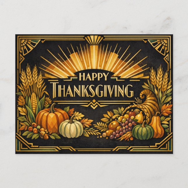 Postal Festiva Elegant Black Gold Art Deco Thanksgiving Harvest (Anverso)
