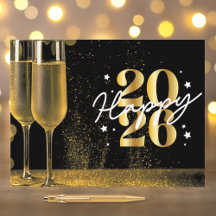 Elegant Black Gold Happy 2026 Champagne New Year