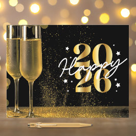 Postal Festiva Elegant Black Gold Happy 2026 Champagne New Year