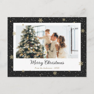 Postal Festiva Elegant Black Snowflake Photo Christmas