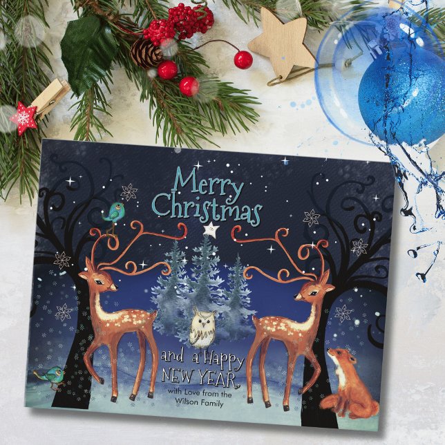 Postal Festiva Elegant Forest Animals Christmas Postcard | Deer  (Elegant Forest Animals Christmas Postcard  Deer )