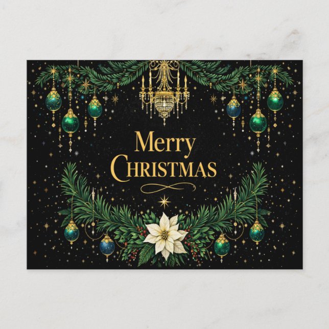 Postal Festiva Elegant Gold Art Deco Chandelier Christmas  (Anverso)