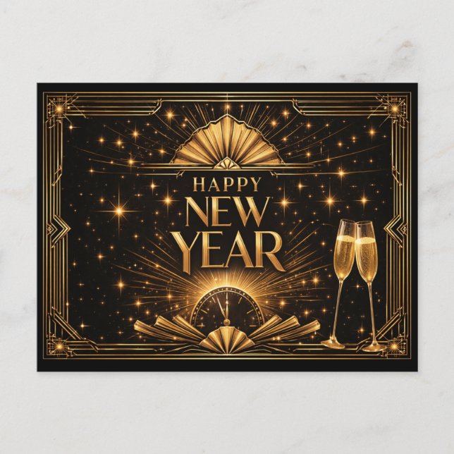 Postal Festiva Elegant Gold Art Deco Happy New Year (Anverso)