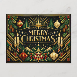 Postal Festiva Elegant Gold Art Deco Merry Christmas