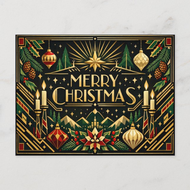 Postal Festiva Elegant Gold Art Deco Merry Christmas  (Anverso)