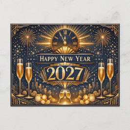 Postal Festiva Elegant Gold Art Deco New Year Celebration