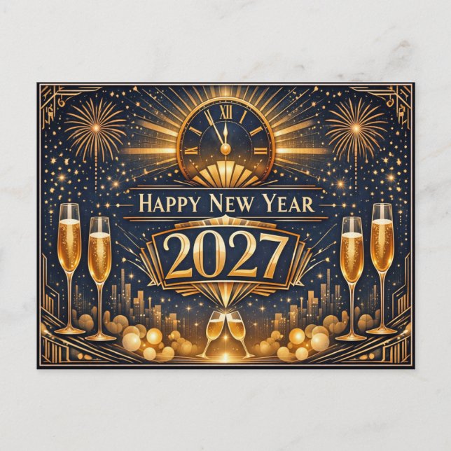 Postal Festiva Elegant Gold Art Deco New Year Celebration (Anverso)