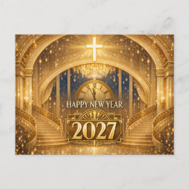 Postal Festiva Elegant Gold Christian Happy New Year 2027