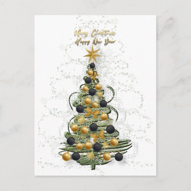 Postal Festiva Elegant Gold Christmas tree  Holiday postcard  (Anverso)