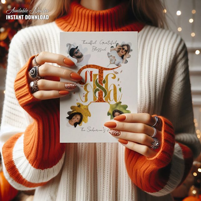 Postal Festiva Elegant Manuscript Thanks Autumn Foliage Photos  (Subido por el creador)