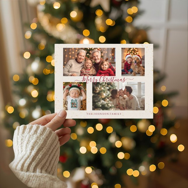 Postal Festiva Elegant Marble 4 Photo Christmas Card (Subido por el creador)