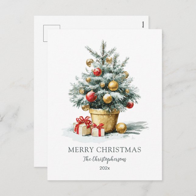 Postal Festiva Elegant Merry Christmas Tree Postcard (Anverso / Reverso)