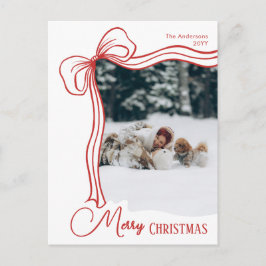 Postal Festiva Elegant Minimal Hand Drawn Red Bow Christmas