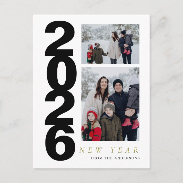 Postal Festiva Elegant Minimal Happy New Year Family 2 Photo (Anverso)