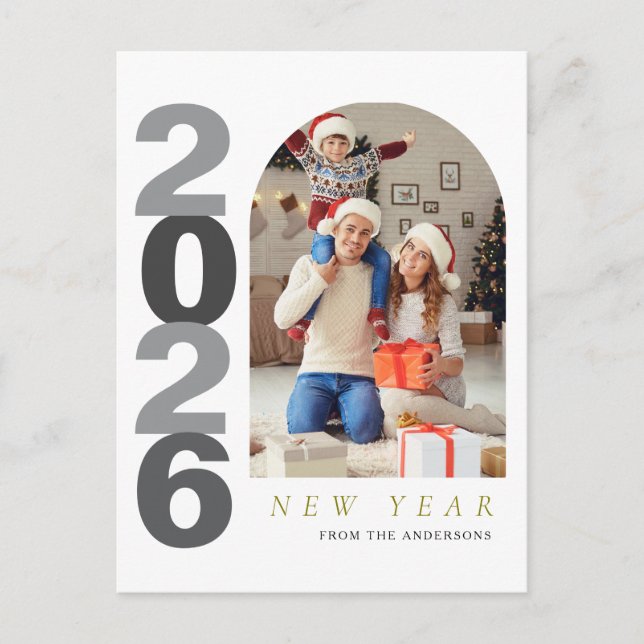 Postal Festiva Elegant Minimalist Happy New Year Family Photo (Anverso)