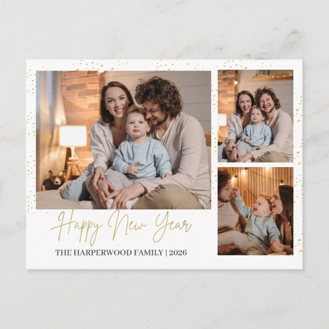 Postal Festiva Elegant Modern Happy New Year 3 Multi Photo (Anverso)