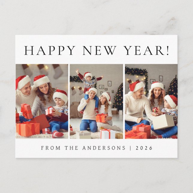 Postal Festiva Elegant Modern Happy New Year Family Photo (Anverso)