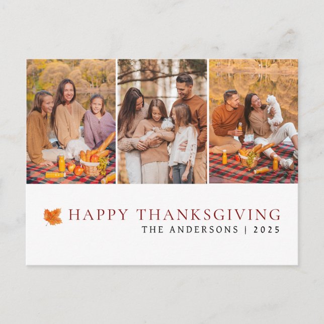 Postal Festiva Elegant Modern Happy Thanksgiving Autumn 3 Photo (Anverso)