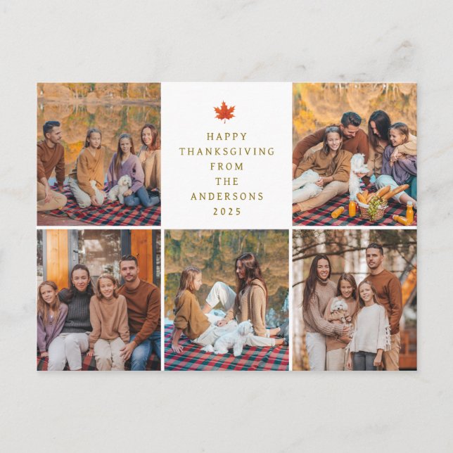 Postal Festiva Elegant Modern Happy Thanksgiving Autumn 5 Photo (Anverso)