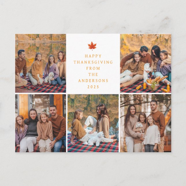 Postal Festiva Elegant Modern Happy Thanksgiving Autumn 5 Photo (Anverso)