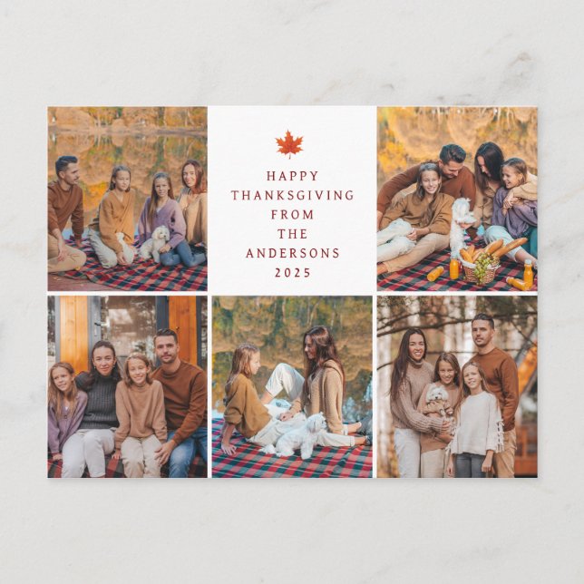 Postal Festiva Elegant Modern Happy Thanksgiving Autumn 5 Photo (Anverso)