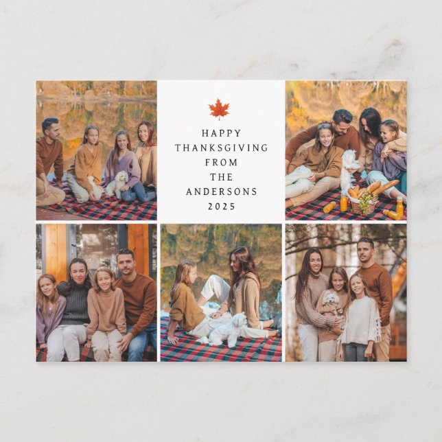 Postal Festiva Elegant Modern Happy Thanksgiving Autumn 5 Photo (Anverso)