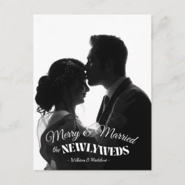 Postal Festiva Elegant Modern Minimalist Black And White Newlywed