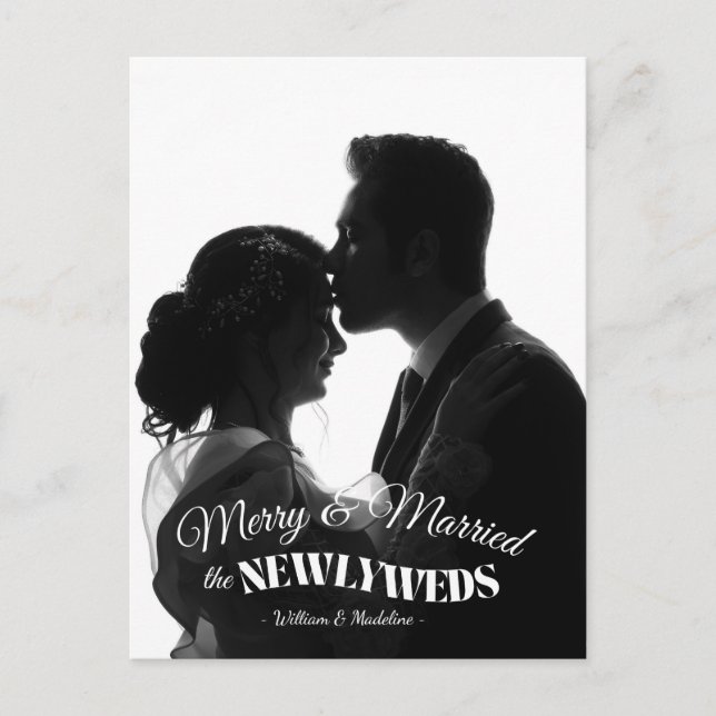 Postal Festiva Elegant Modern Minimalist Black And White Newlywed (Anverso)
