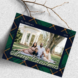 Postal Festiva Elegant Navy Green Plaid Christmas